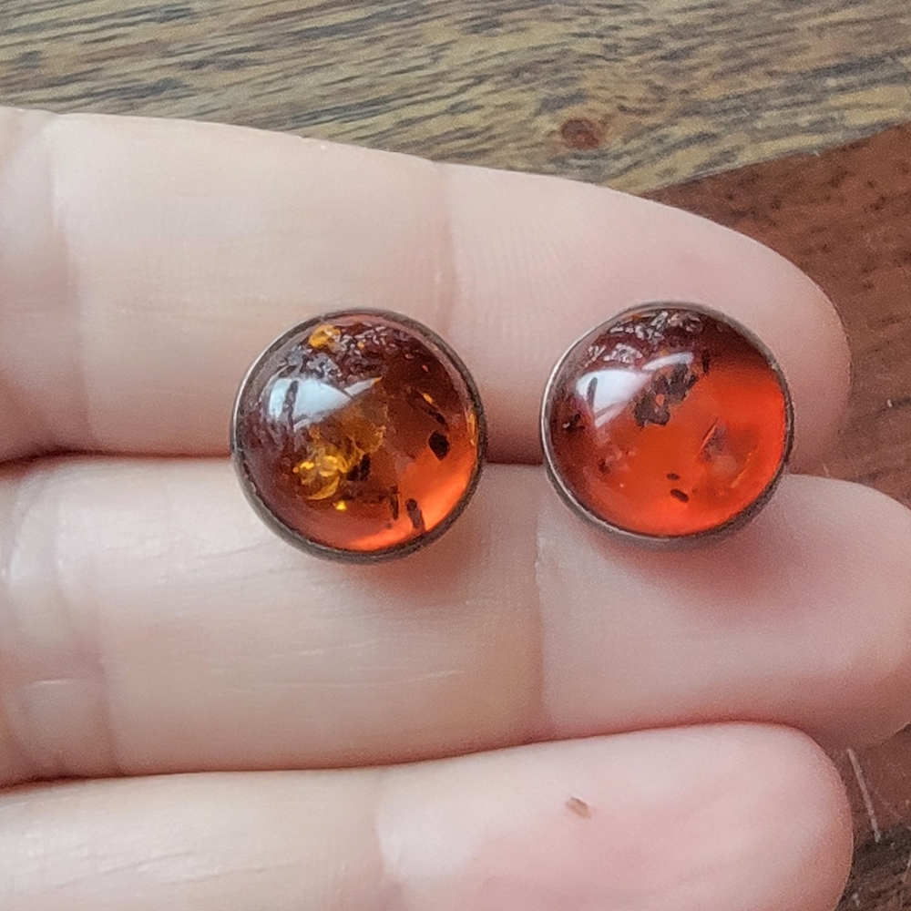 Vintage Valerio Sterling Baltic Amber Stud Earrings
